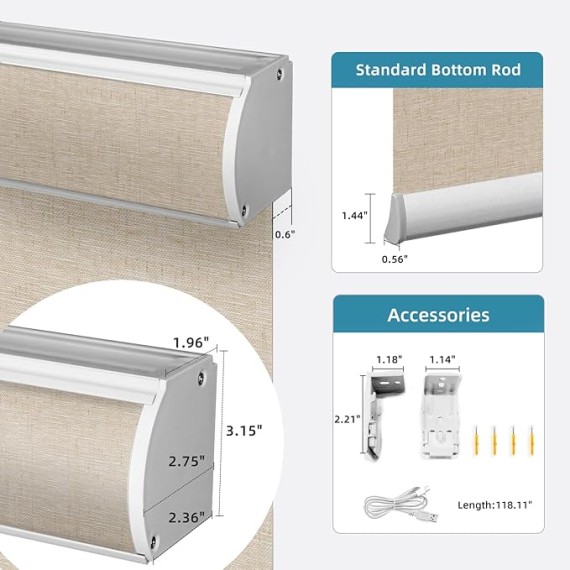 Motorized Light Filtering Shades, Work with Matter Homekit Alexa Google, 70% Blackout Shades Translucent, Cordless Window Shades with Remote Rechargeable, Up 110" W x 148" H, Linen Caramel