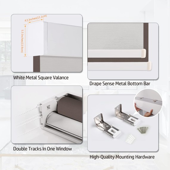 Dual Window Blinds Roller Shades, White Double Blind Blackout and Light Filtering Shades with Valance, Day and Night Roller Shades for Windows, Doors