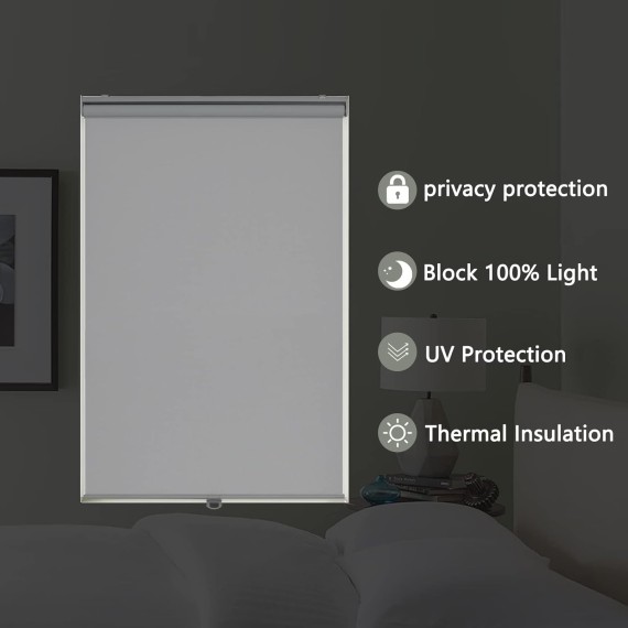 Roller Window Shades Blackout Blinds for Windows Cordless Bedroom Shade Room Darkening Shades Door Blinds with Thermal Insulated Easy to Install for Home，Office，Bathroom Pure White