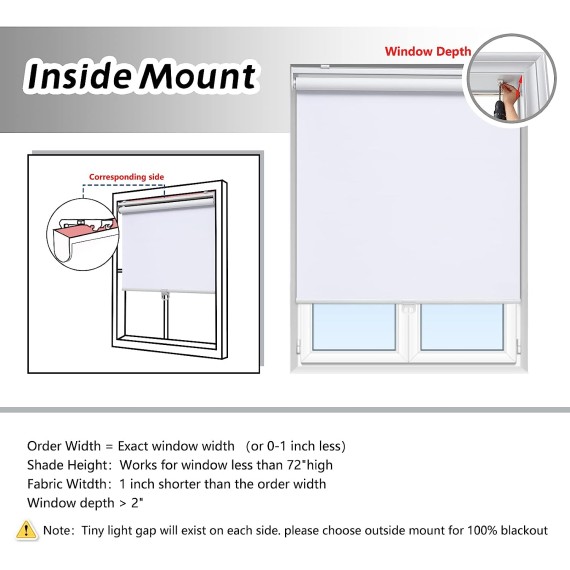 Roller Window Shades Blackout Blinds for Windows Cordless Bedroom Shade Room Darkening Shades Door Blinds with Thermal Insulated Easy to Install for Home，Office，Bathroom Pure White