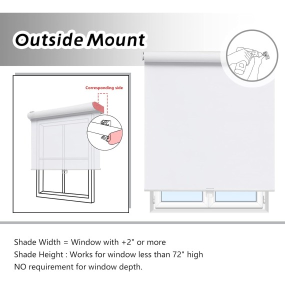 Roller Window Shades Blackout Blinds for Windows Cordless Bedroom Shade Room Darkening Shades Door Blinds with Thermal Insulated Easy to Install for Home，Office，Bathroom Pure White