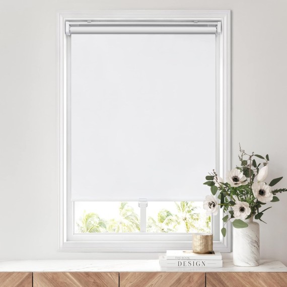 No Tools No Drill Cordless Roller Blinds Shades, 100% Blackout Waterproof Fabric Thermal Insulated UV Protection Privacy Blinds for Window Size 20'' W x 72'' H, White