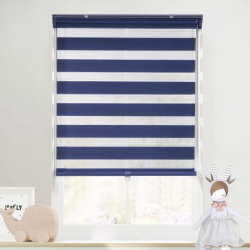 No Tools No Drill Cordless Dual Layer Zebra Roller Blinds, Light Filtering Sheer Shades Horizontal Window Blinds for Windows Size 23'' W x 72'' H, Navy Blue