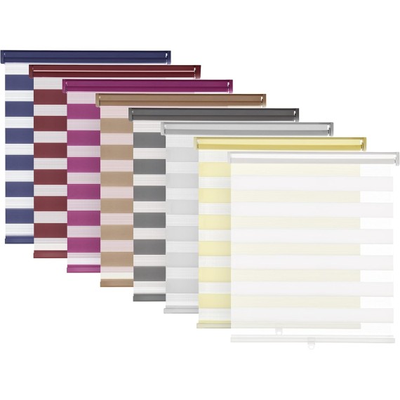 No Tools No Drill Cordless Dual Layer Zebra Roller Blinds, Light Filtering Sheer Shades Horizontal Window Blinds for Windows Size 23'' W x 72'' H, Navy Blue