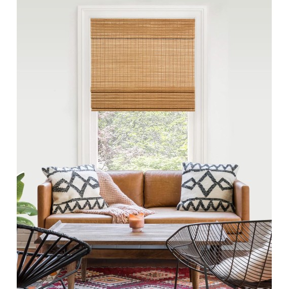 Cordless Bamboo Roman Shades, Light Filtering Window Treatment, Roll Up Bamboo Blinds for Window