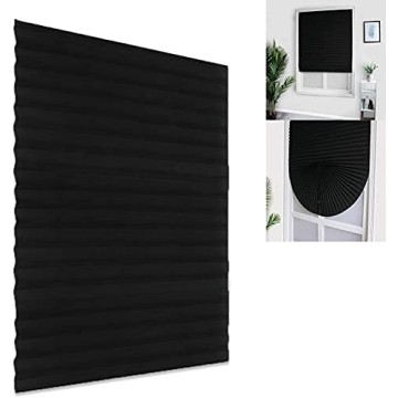 Blackout Roller Window Shades, No Drilling Temporary Cordless Blinds Light Filtering Fabric Pleated Paper Shades for Indoor Window Covers, Easy to Cut, 35.5" W x 70.9" L (Black)
