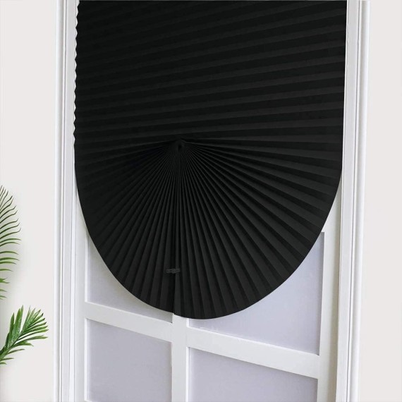 Blackout Roller Window Shades, No Drilling Temporary Cordless Blinds Light Filtering Fabric Pleated Paper Shades for Indoor Window Covers, Easy to Cut, 35.5" W x 70.9" L (Black)