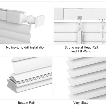 Cordless No Tools-No Drill 1" Vinyl Horizontal Mini Blinds, Light Filtering Blinds for Windows, Blinds & Shades for Window, White