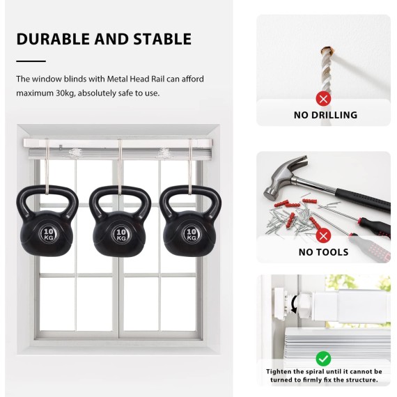Cordless No Tools-No Drill 1" Vinyl Horizontal Mini Blinds, Light Filtering Blinds for Windows, Blinds & Shades for Window, White