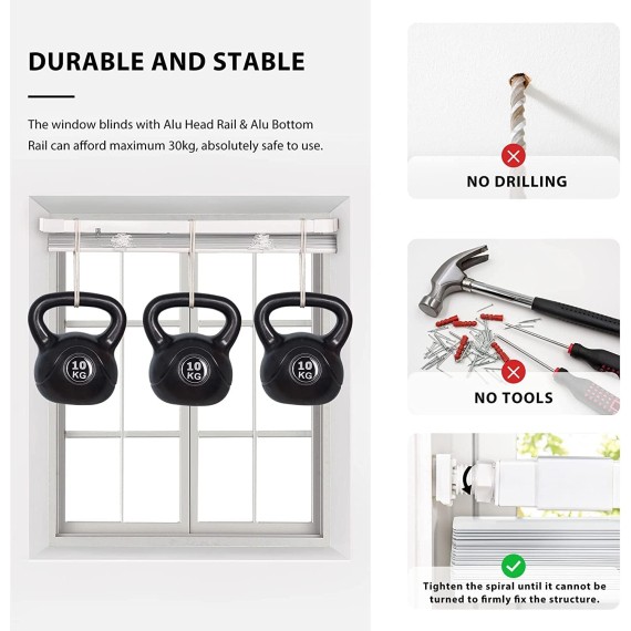No Tools-No Drill 1" Aluminum Mini Blinds, Cordless Blinds for Windows, Light Filtering Horizontal Blinds and Shades for Window, Cream