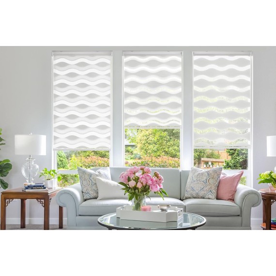No Tools No Drill Cordless Dual Layer Zebra Blinds for Windows, Light Filtering Privacy Roller Shades for Day and Night - Fit for Windows Size 20'' W x 72'' H, White