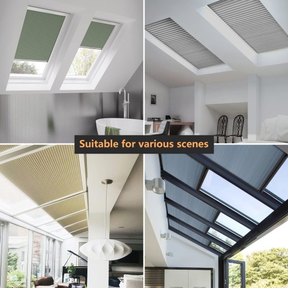Cordless Skylight Shades, Custom Cut to Size 100% Blackout Roof Window Cellular Shades Honeycomb Pleated Blinds for Windows, lnside Mount ONLY(White, 12-51 Wide and 12-74 High)