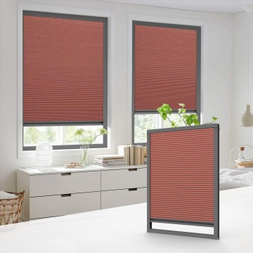 Cordless Cellular Shades, Custom Cut to Size 100% Blackout Light Blocking Privacy Protecting Honeycomb Pleated Blinds for Windows, lnside Mount ONLY(Red, 12-51 Wide and 12-74 High)