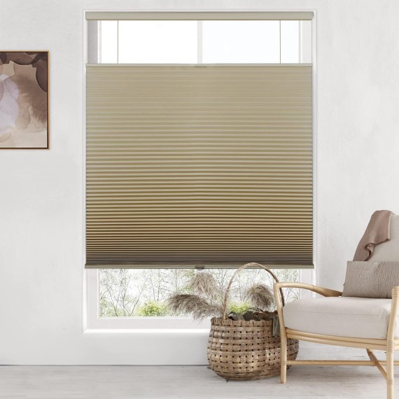 Custom Cordless Top Down Bottom Up Cellular Shades, Blackout Room Darkening Honeycomb Shades Pleated Blinds for Windows, Brown