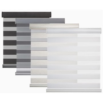 Custom Cordless Zebra Roller Blinds with Polyester Cover, Dual Layer Light Filtering Sheer Shades Horizontal Window Blinds for Day and Night, Beige