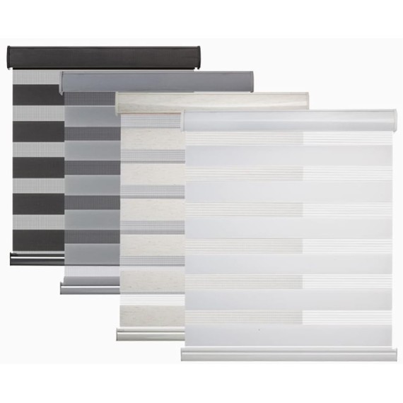 Custom Cordless Zebra Roller Blinds with Polyester Cover, Dual Layer Light Filtering Sheer Shades Horizontal Window Blinds for Day and Night, Beige