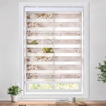 Cordless Dual Layer Zebra Blinds for Windows, Light Filtering Privacy Roller Shades for Day and Night - Fit for Windows Size 20'' W x 72'' H, Sand with Flowers