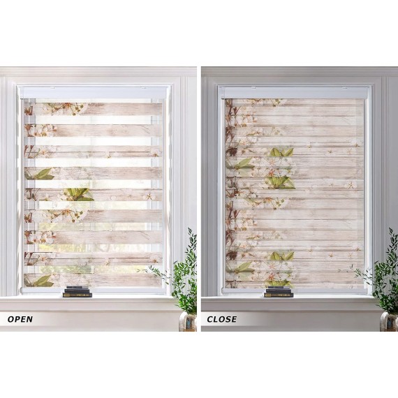 Cordless Dual Layer Zebra Blinds for Windows, Light Filtering Privacy Roller Shades for Day and Night - Fit for Windows Size 20'' W x 72'' H, Sand with Flowers