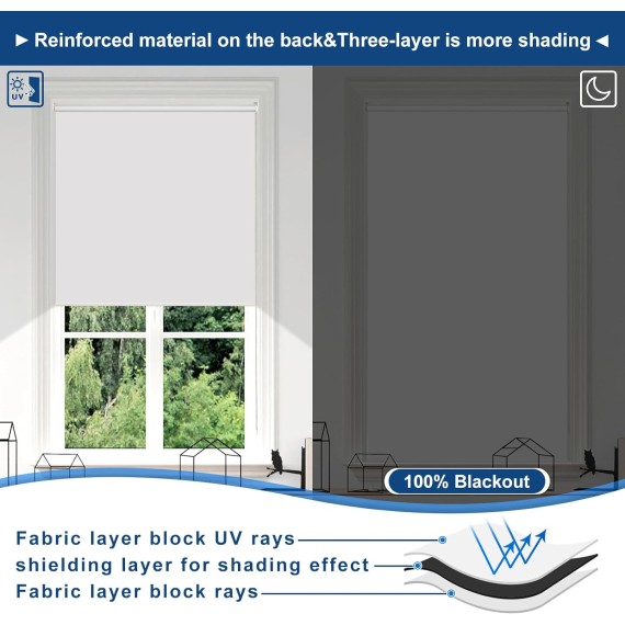 100% Blackout Roller Shades, Pull down shades for Window Thermal Insulated UV Protection Waterproof Blackout Fabric, Chain Corded roll up and Down Blinds,20x72,White
