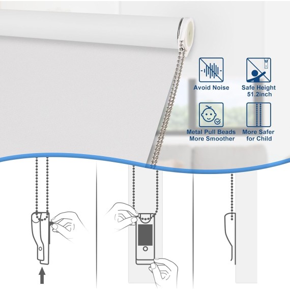 100% Blackout Roller Shades, Pull down shades for Window Thermal Insulated UV Protection Waterproof Blackout Fabric, Chain Corded roll up and Down Blinds,20x72,White
