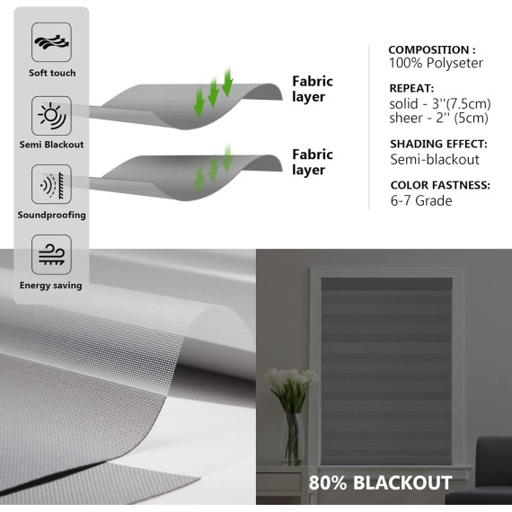 Motorized Zebra Shades with Remote,Dual Layer Roller Sheer Window Shades Blinds for Windows,Smart Banded Shades Works with Alexa for Home and Office,Custom Size,Light Filtering Light Grey