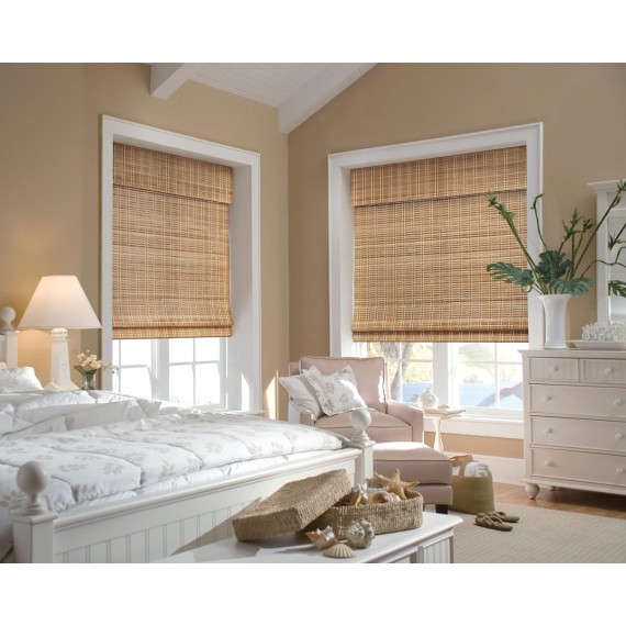Custom No Tools No Drill Cordless Bamboo Roman Shades, Light Filtering Window treatment, Roll Up Retro Bamboo Blinds for Windows, Any Size 20-58 Wide and 23-93 High, Brown206