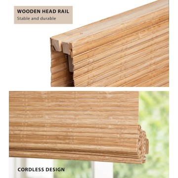 Custom No Tools No Drill Cordless Bamboo Roman Shades, Light Filtering Window treatment, Roll Up Retro Bamboo Blinds for Windows, Any Size 20-58 Wide and 23-93 High, Carbonized206