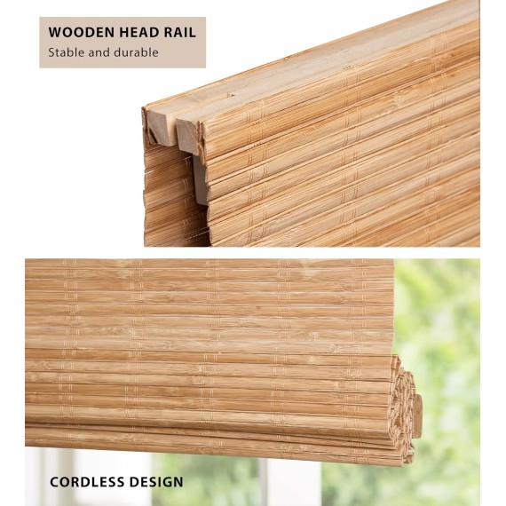 Custom No Tools No Drill Cordless Bamboo Roman Shades, Light Filtering Window treatment, Roll Up Retro Bamboo Blinds for Windows, Any Size 20-58 Wide and 23-93 High, Carbonized206