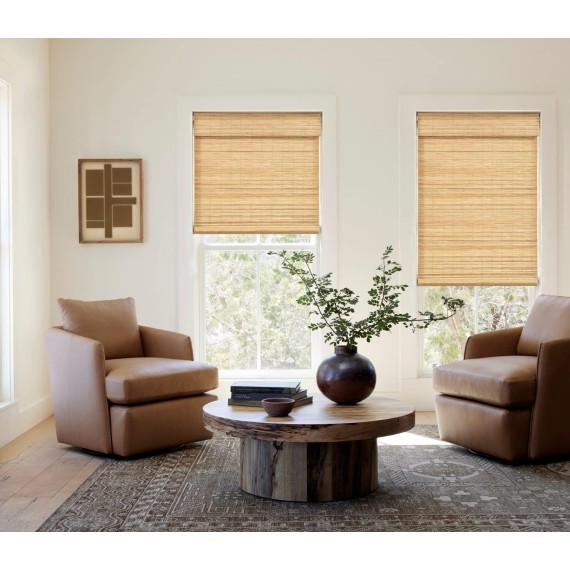 Custom No Tools No Drill Cordless Bamboo Roman Shades, Light Filtering Window treatment, Roll Up Retro Bamboo Blinds for Windows, Any Size 20-58 Wide and 23-93 High, Carbonized206