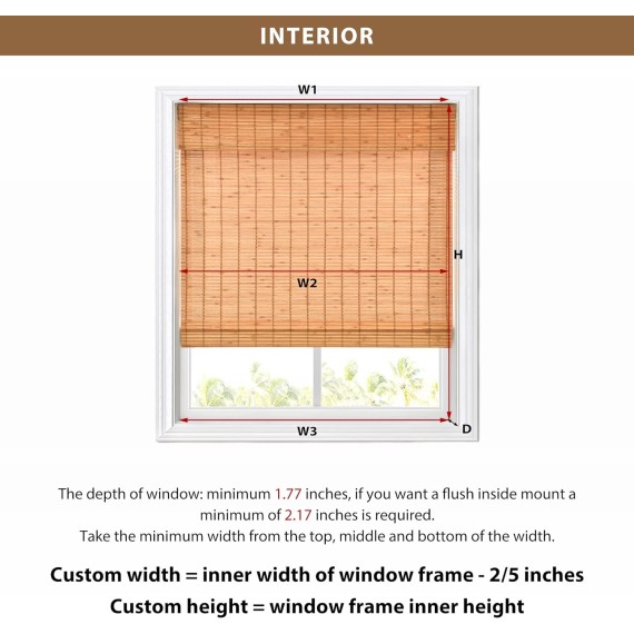 Custom No Tools No Drill Cordless Bamboo Roman Shades, Light Filtering Window treatment, Roll Up Retro Bamboo Blinds for Windows, Any Size 20-58 Wide and 23-93 High, Carbonized206