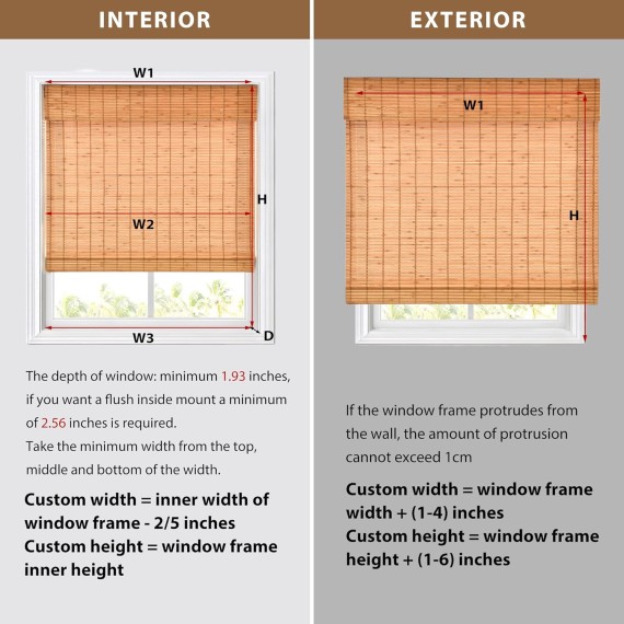 Custom Cordless Bamboo Roman Shades, Light Filtering Window treatment, Roll Up Retro Bamboo Blinds for Windows, Any Size 20-70 Wide and 23-93 High, Sunny-Black