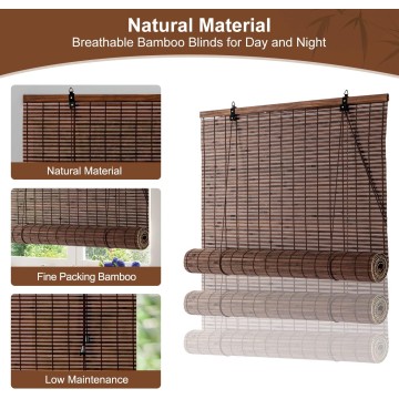 Bamboo Blinds, Bamboo Roll Up Shades for Windows, Light Filtering Bamboo Roller Shades for Indoor Outdoor Home Patio Porch 72W*72L