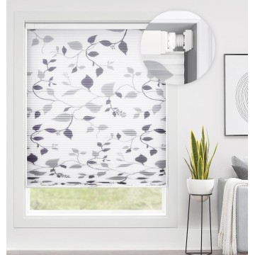 No Tools No Drill Cordless Cellular Shades, Light Filtering Honeycomb Window Blinds Pleated Blinds for Window, Grey Leaves