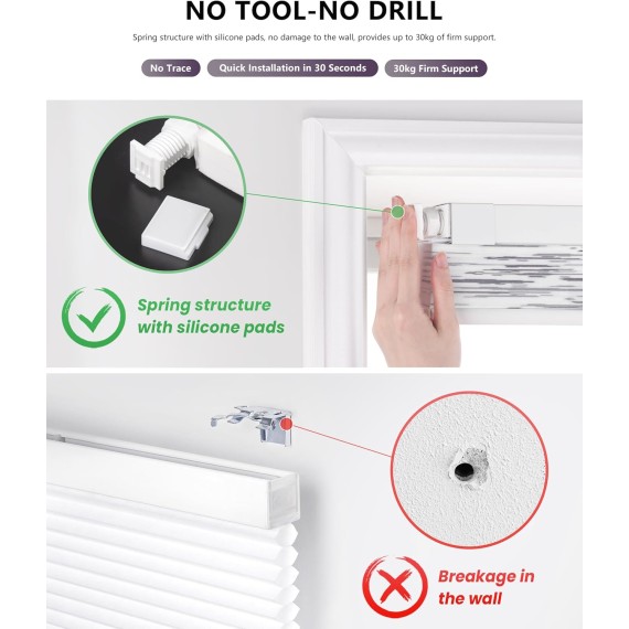 No Tools No Drill Cordless Cellular Shades, Light Filtering Honeycomb Window Blinds Pleated Blinds for Window, Grey Leaves