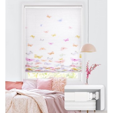 No Tools No Drill Cordless Cellular Shades, Flutter Butterfly Window Blinds Light Filtering Honeycomb Blinds for Window Size 20" W x 64" H, Colorful Butterflies