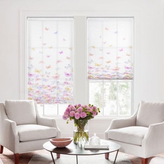 No Tools No Drill Cordless Cellular Shades, Flutter Butterfly Window Blinds Light Filtering Honeycomb Blinds for Window Size 20" W x 64" H, Colorful Butterflies