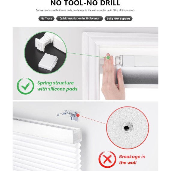 No Tools No Drill Cordless Cellular Shades, Gradient Window Blinds Light Filtering Honeycomb Blinds for Window, Grey