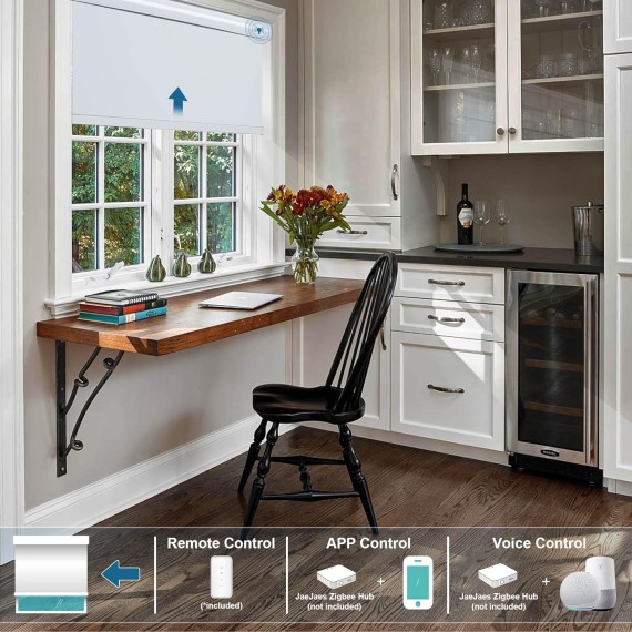 Motorized Roller Shades, Blackout Motorized Blinds with Remote Control, Compatible with Alexa, White, 24" W x 72" H