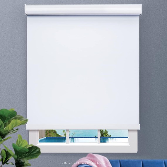 Motorized Roller Shades, Blackout Motorized Blinds with Remote Control, Compatible with Alexa, White, 24" W x 72" H