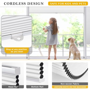 Cordless Cellular Shades, Blackout Honeycomb Shades with 1.5 inch cells, Room Darkening Pleated Blinds for Window Size 19" W x 36" H, White