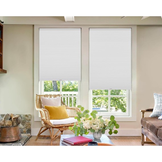Cordless Cellular Shades, Blackout Honeycomb Shades with 1.5 inch cells, Room Darkening Pleated Blinds for Window Size 19" W x 36" H, White