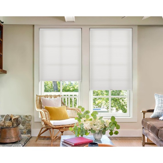Cordless Cellular Shades, Light Filtering 1.5 inch Honeycomb Shades Pleated Blinds for Window, White