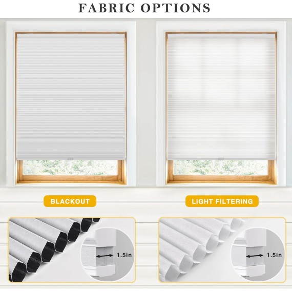 Cordless Cellular Shades, Light Filtering 1.5 inch Honeycomb Shades Pleated Blinds for Window, White