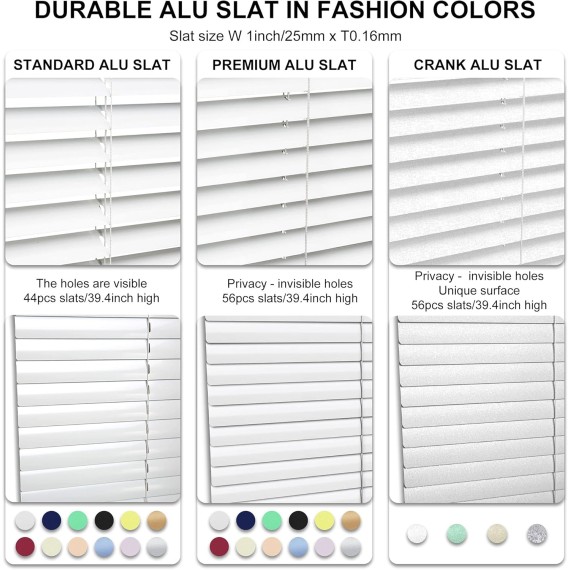 Cordless 1" Aluminum Mini Blinds, Blackout Privacy Room Darkening Horizontal Window Blinds, Custom Cut to Size Blinds for Windows, White