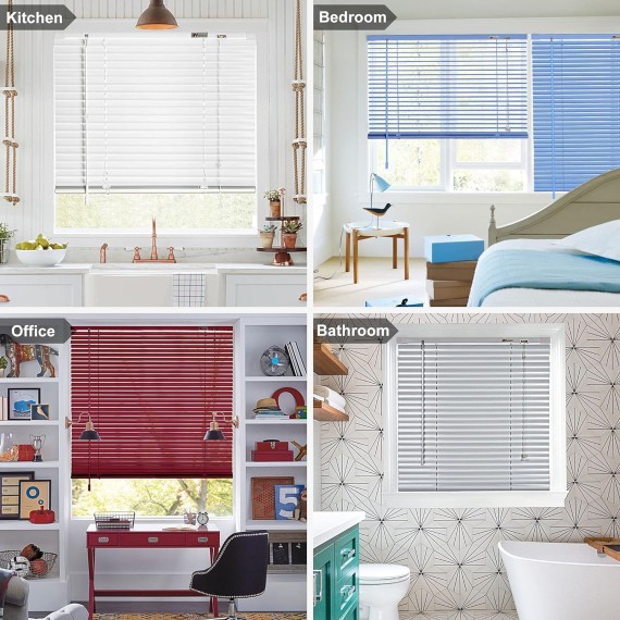 Cordless 1" Aluminum Mini Blinds, Blackout Privacy Room Darkening Horizontal Window Blinds, Custom Cut to Size Blinds for Windows, White
