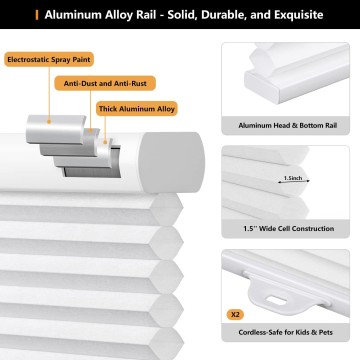 Cordless Cellular Shades, Custom Cut to Size Light Filtering 1.5 inch Honeycomb Shades Pleated Blinds for Windows, White