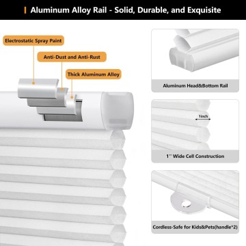 Cordless Cellular Shades, Light Filtering Customized Honeycomb Shades Pleated Blinds for Windows, White