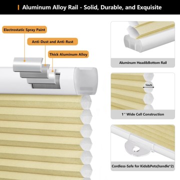 Cordless Cellular Shades, Blackout Room Darkening Customized Honeycomb Shades Pleated Blinds for Windows, Beige