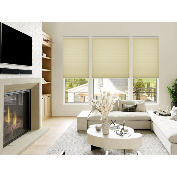 Cordless Cellular Shades, Blackout Room Darkening Customized Honeycomb Shades Pleated Blinds for Windows, Beige