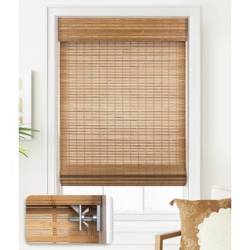 No Tools No Drill Cordless Bamboo Roman Shades, Light Filtering Window Treatment, Roll Up Bamboo Blinds for Window 22'' W x 64'' H, Squirrel